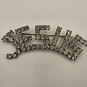 Vintage Rhinestone JESUS Brooch Pin Silver Tone Christian Religious Jewelry 2.5”